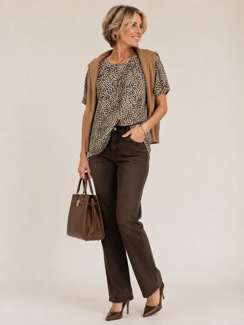 L200 J Crew Leopard Print Blouse Top Size M Short Sleeve